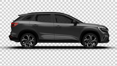 A 3D render of a hybrid grey C-SUV displaying its full right side on a tran.. Stock Illustration