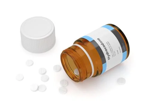 3d render of hydrocodone bottle with pills Stock Illustration