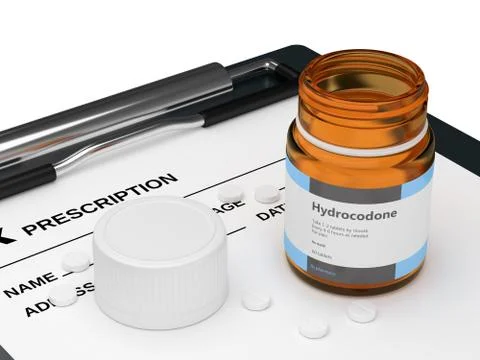 3d render of hydrocodone bottle with pills Stock Illustration