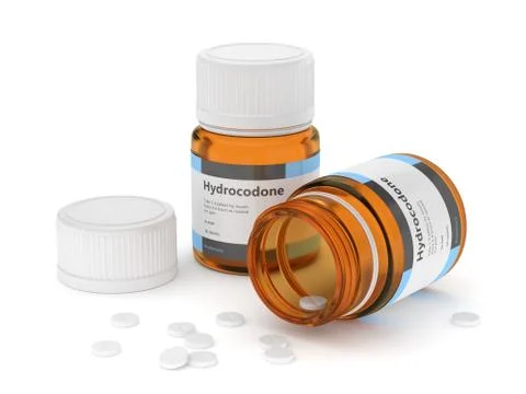 3d render of hydrocodone bottles with pills Stock Illustration