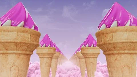 3d render of ice cream corridor on pink clouds Illustrazione stock
