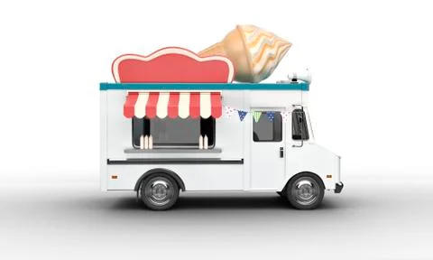 3d render of an ice cream van on a white background Stock Illustration
