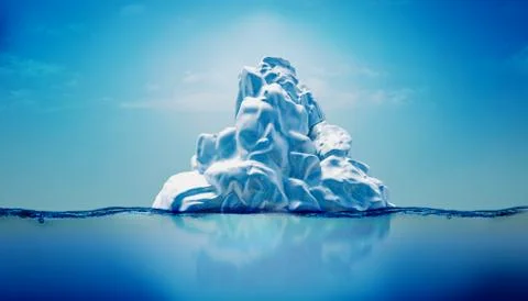 3d render of iceberg, water level side view Illustrazione stock