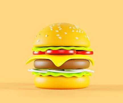 3d render icon burger or hamburger. Fast food menu meal, beef cheeseburger with Illustrazione stock