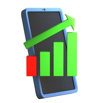 3d render icon design of mobile phone and stock market candlestick Stock Illustration