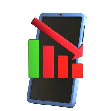 3d render icon design of mobile phone and stock market candlestick Stock Illustration