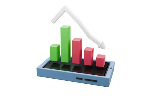 3d render icon design of mobile phone and stock market candlestick Stock Illustration