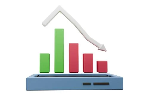 3d render icon design of mobile phone and stock market candlestick Stock Illustration