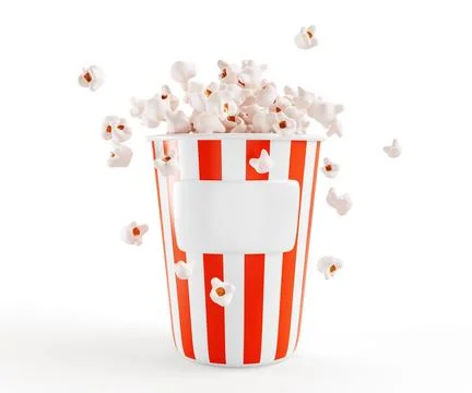 3d render icon of full popcorn bucket with blank label. Realistic mockup of Stock Illustration