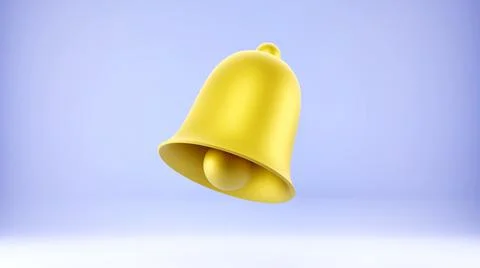 3d render icon of golden notification bell isolated on blue background. Socia Stock Illustration