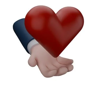 3d render of icon heart shape and hand Stock Illustration