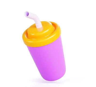 3d render icon of plastic cup with straw for drinks, soda, juice, coffee or tea Illustrazione stock