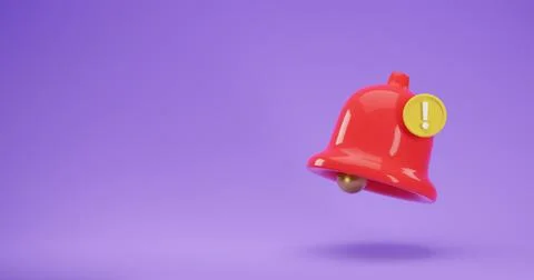 3d render icon of red notification bell with new urgent message isolated on Stock Illustration
