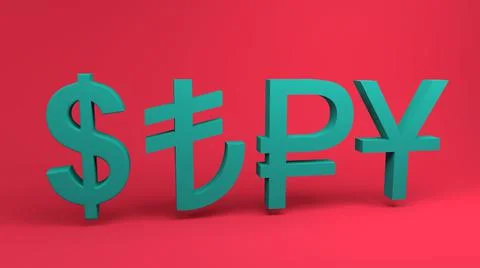 3d render icon of russian ruble yen and dollar on Amaranth background 스톡 일러스트