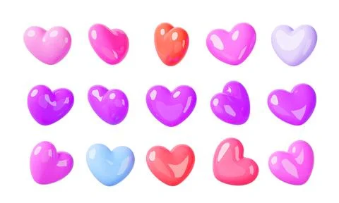 3d render icon set of colorful hearts rotation. Cartoon game animation sprite Stock Illustration