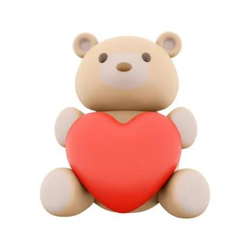 3d render Icon of teddy bear toy with a heart. 3d rendering icon teddy bear toy Stock Illustration