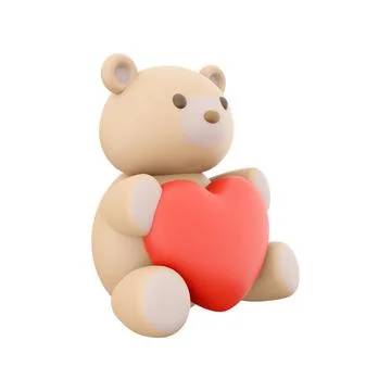 3d render Icon of teddy bear toy with a heart. 3d rendering icon teddy bear toy Stock Illustration