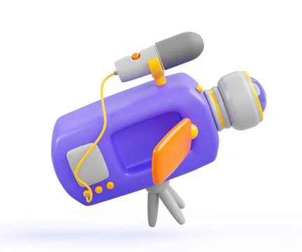 3d render icon of video camera with microphone and screen. Digital movie camera 스톡 일러스트