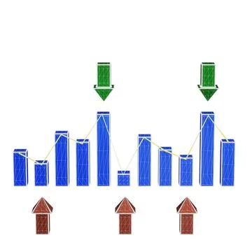 3d render of icon wireframe stock market candle stick pattern Ilustração Stock