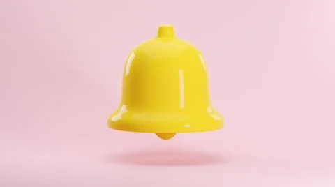 3d render icon of yellow notification bell isolated on pastel pink background Stock Illustration