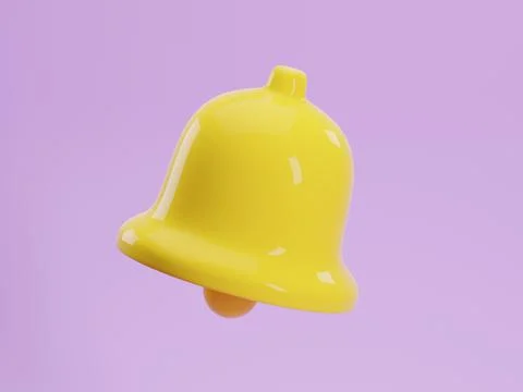 3d render icon of yellow notification bell isolated on pastel violet background Illustrazione stock