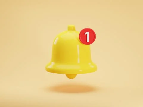 3d render icon of yellow notification bell with one new message isolated on Stock Illustration