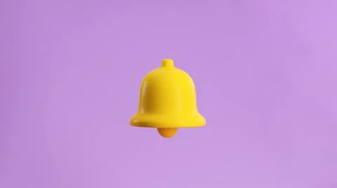 3d render icon of yellow notification bell isolated on pastel pink background Stock Illustration