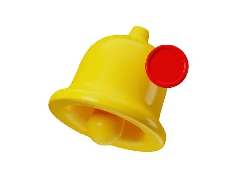 3d render icon of yellow notification bell isolated on white background. Social Illustrazione stock