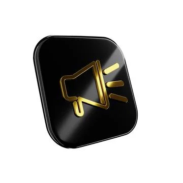 3d render icons black and gold color. design template with loudspeaker in fli Stock Illustration