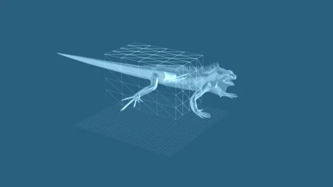 3D Render of Iguana within Geometric Grid on Blue Background using Digital .. Stock Footage 343862347