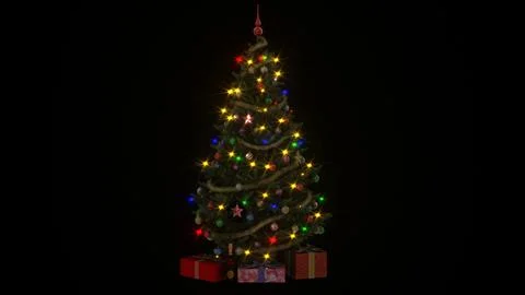3D render of an illuminated Christmas tree with glowing golden lights Stock Illustration