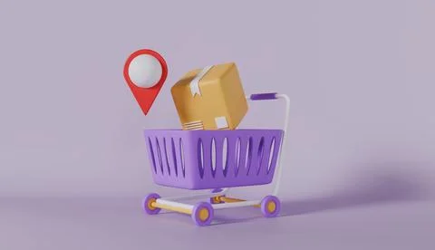 3D render illustrating the process of online shopping and efficient delivery Stock Illustration