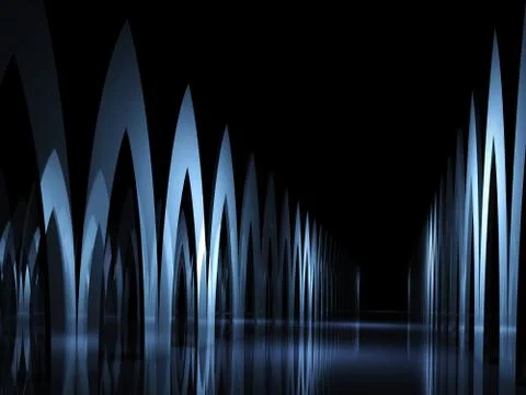 3d render illustration: abstract dark background with gallery of sharp cyclic イラスト素材