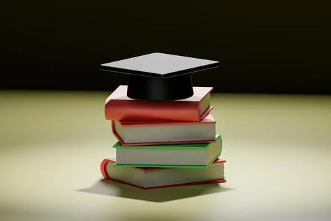 3D render illustration of academic cap placed on books Stock Illustration