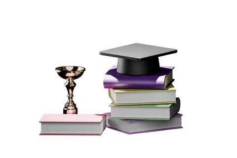 3D render illustration of academic cap placed on books on isolated background Stock Illustration