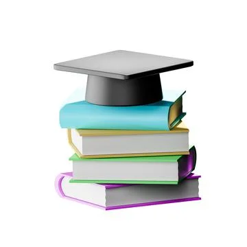 3D render illustration of academic cap placed on books on isolated background Stock Illustration