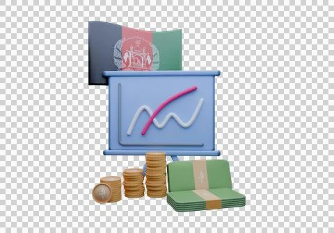 3D render illustration of Afghanistan flag and currency called Afghani Stock Illustration