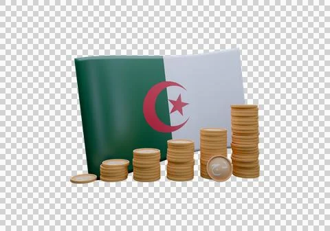 3D render illustration of Algeria flag and currency called Dinar Stock Illustration