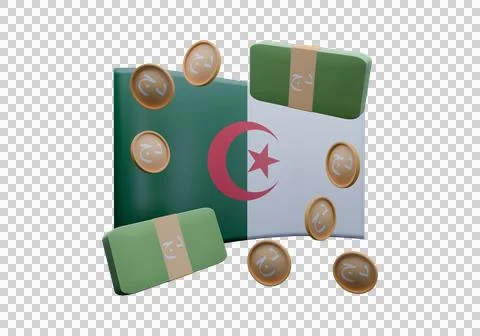 3D render illustration of Algeria flag and currency called Dinar Stockillustratie
