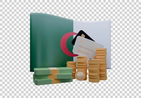 3D render illustration of Algeria flag and currency called Dinar Stock Illustration