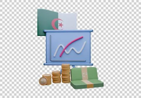 3D render illustration of Algeria flag and currency called Dinar Stockillustratie