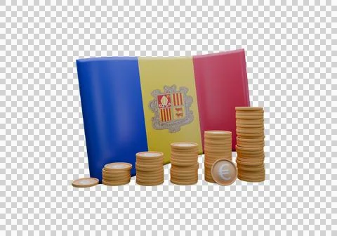 3D render illustration of Andorra flag and currency called Euro Stock Illustration