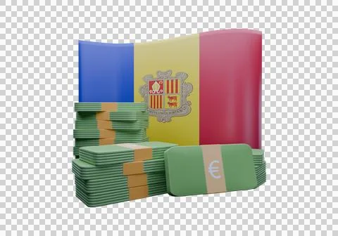 3D render illustration of Andorra flag and currency called Euro Stock Illustration
