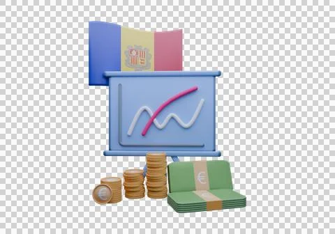 3D render illustration of Andorra flag and currency called Euro Stockillustratie
