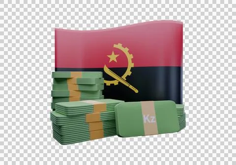 3D render illustration of Angola flag and currency called Kwanza Stock Illustration