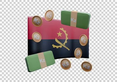 3D render illustration of Angola flag and currency called Kwanza Stock Illustration