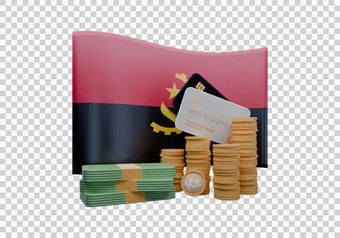 3D render illustration of Angola flag and currency called Kwanza Stock Illustration
