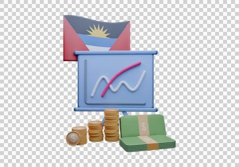 3D render illustration of Antigua &amp; Barbuda flag and currency called Dollar Illustrazione stock
