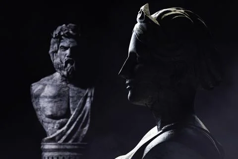 3d render illustration antique greek sculptures profile view. Stock Illustration