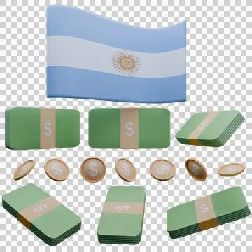 3D render illustration of Argentina flag and currency called Peso Stock Illustration
